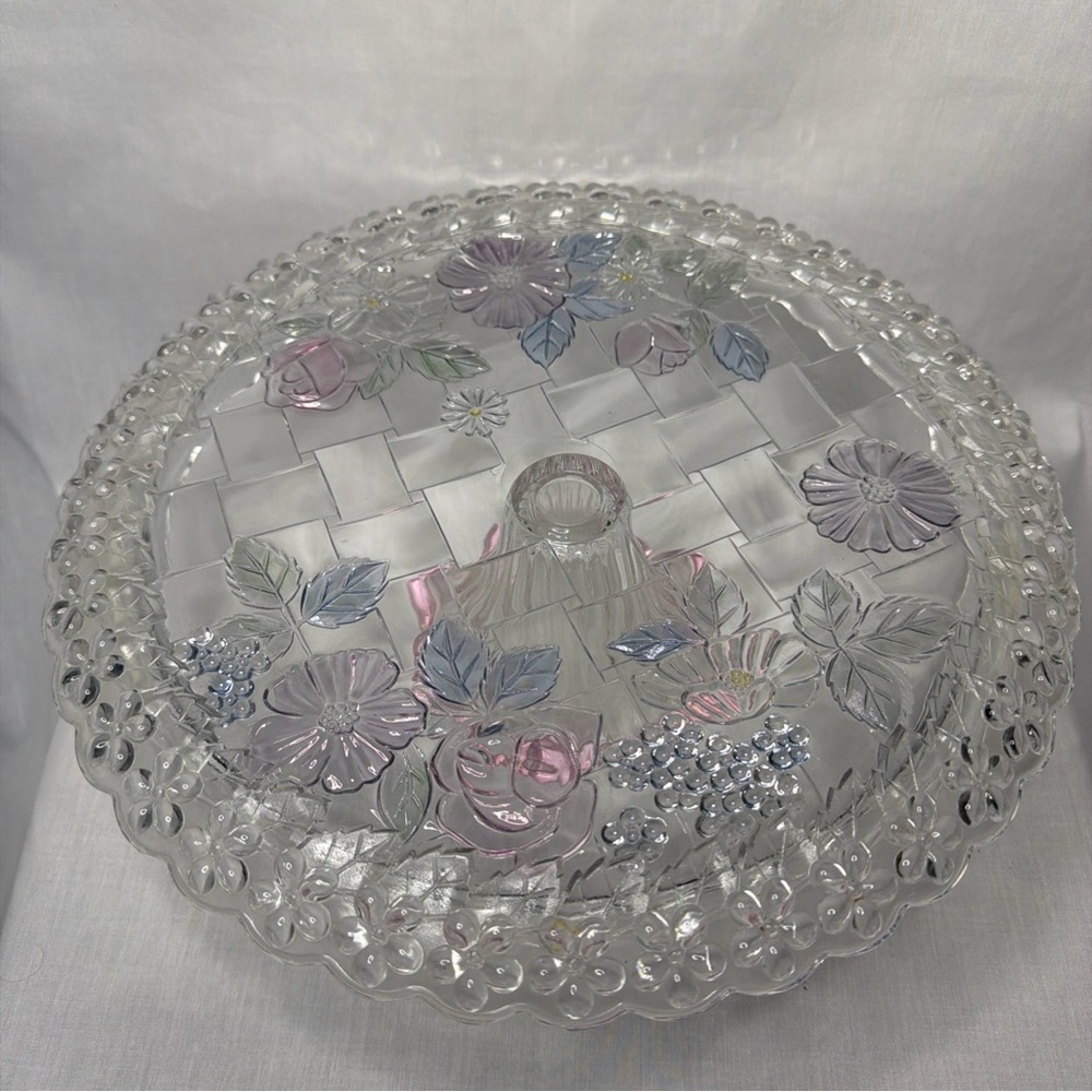 Decorative Floral Glass Footed Cake Stand